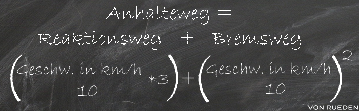 Anhalteweg berechnen bei normaler Bremsung: Anhalteweg-Formel = Reaktionszeit + Bremszeit