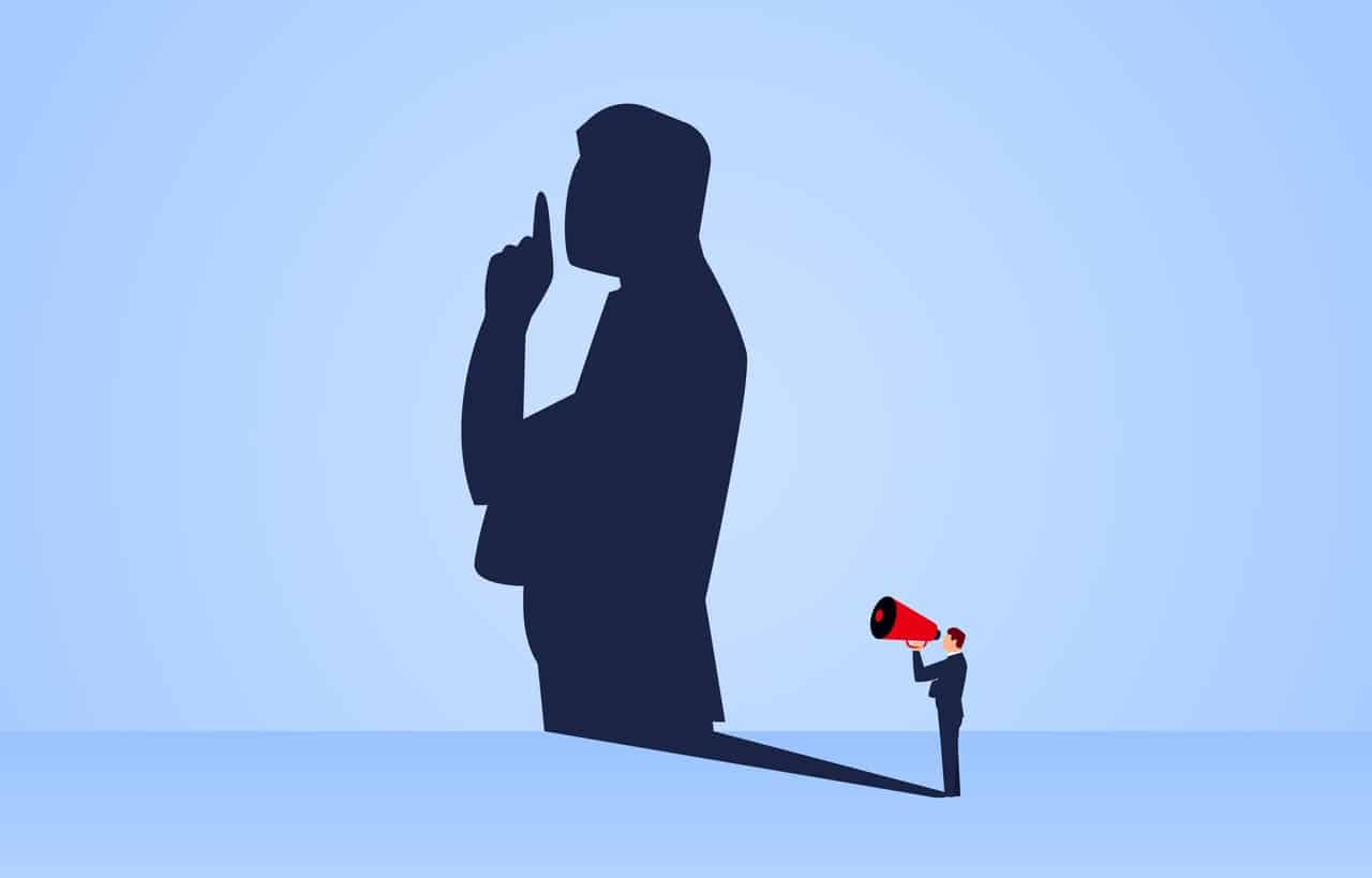 Die Illustration zeigt eine schweigende und eine rufende Person und steht symbolisch für das Thema »§ 23 Abs. 1 GeschGehG«.