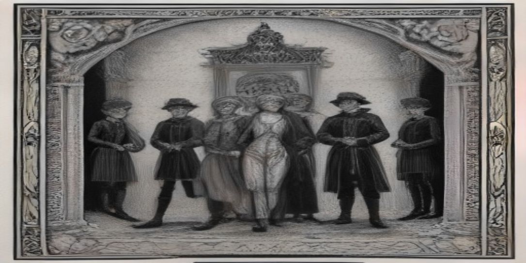 Historische Lithografie im Stil der 1920er Jahre: Deutsche und internationale Passdokumente auf einem Berliner Anwaltsschreibtisch.
